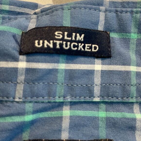 J. Crew Slim Flex Washed Plaid Button Down Shirt Blue Green White Long Sleeve L - Picture 4 of 10